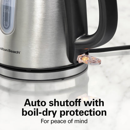 Hamilton Beach 1.2L Electric Kettle, 1500 W, Electric Tea & Water Kettle with Auto Shut-Off, Boil-Dry Protection & Water Monitor, Stainless Steel