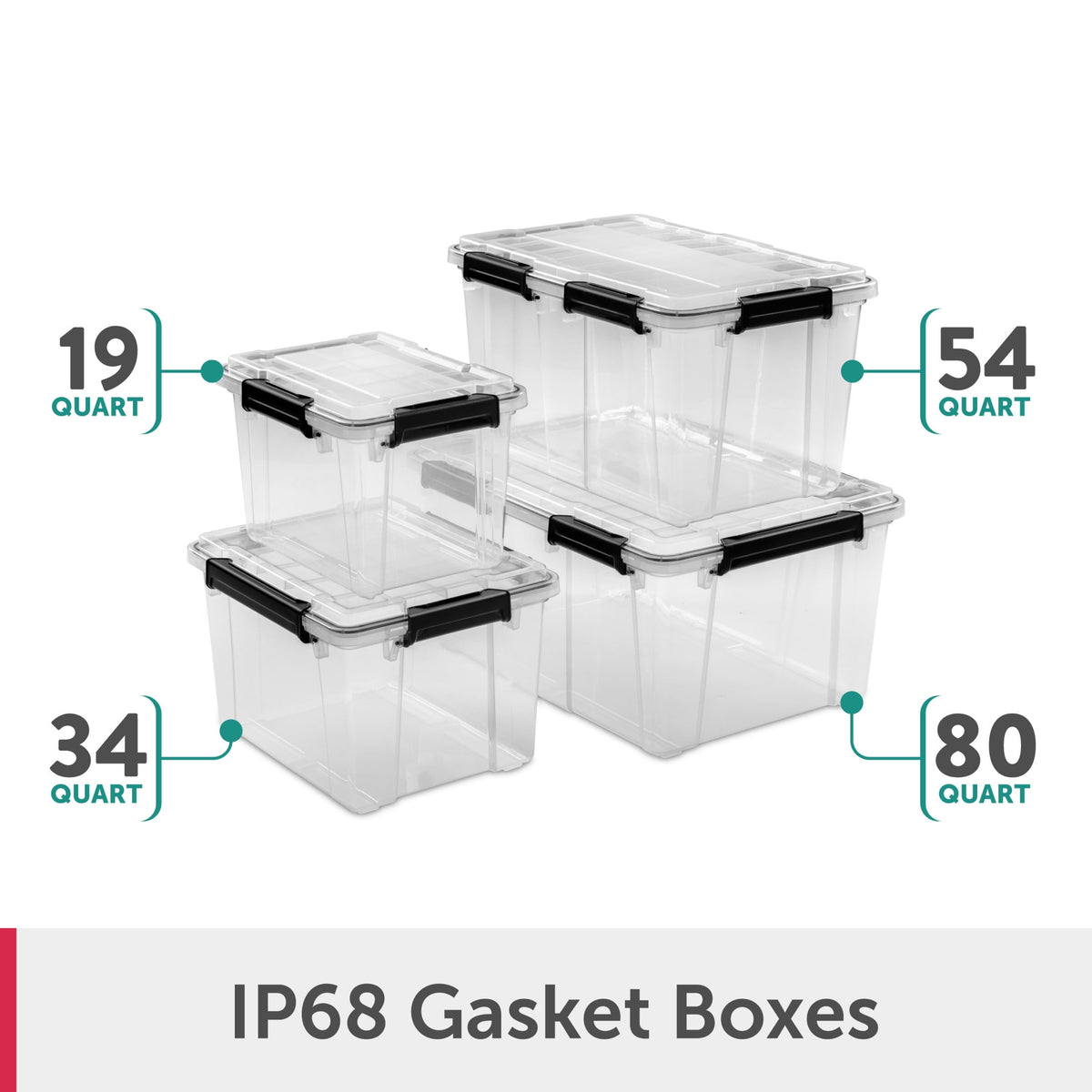 (3 pack) Sterilite Small Gasket Box, 19 Quart IP68 WaterProof Clear Plastic Storage Bin with Lid, Gasket Seal and Durable Latches, Black