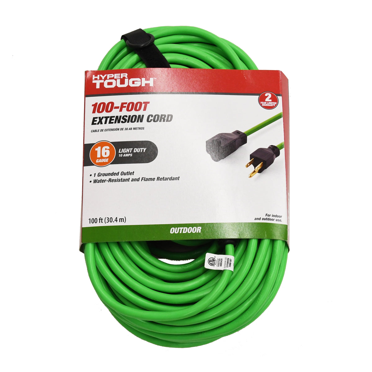 (2 pack) Hyper Tough 16 AWG 3-Conductor 100 ft Indoor/Outdoor High-Visibility Green Vinyl Extension Cord