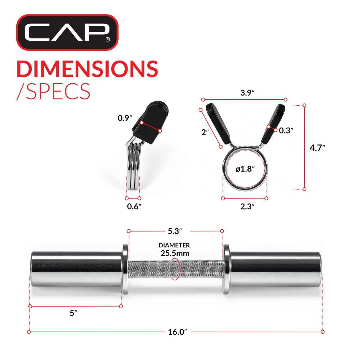 (2 pack) CAP Barbell 16in Single Olympic Dumbbell Handle