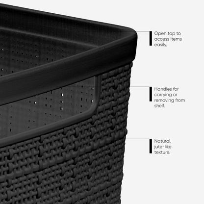 Curver Set of 4 Jute Basket Cube Durable Resin Organization and Storage Basket Bin, Black