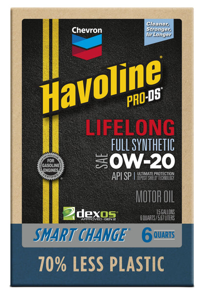 Chevron Havoline Lifelong 0W-20 Full Synthetic Motor Oil, 6 Quarts (Smart Change Box)