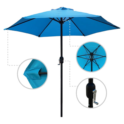 Kool 7.5ft Patio Umbrella with Crank Handle, Outdoor Market Umbrella with 6 Sturdy Umbrella Ribs Waterproof for Garden, Deck, Backyard, Pool, Aqua