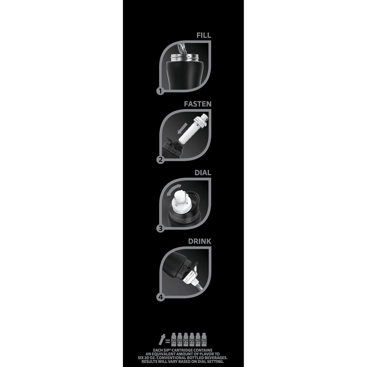 Cirkul 32oz Matte Black Stainless Steel Starter Kit with Matte Black Cirkul Lid 2.0 and 2 Flavor Cartridges (Blueberry Grape & Kiwi Berry)
