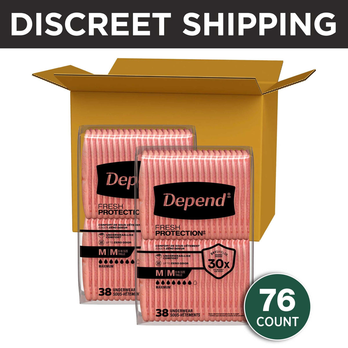 Depend Fresh Protection Incontinence Underwear for Women, Adult Diapers, M (76 Count)