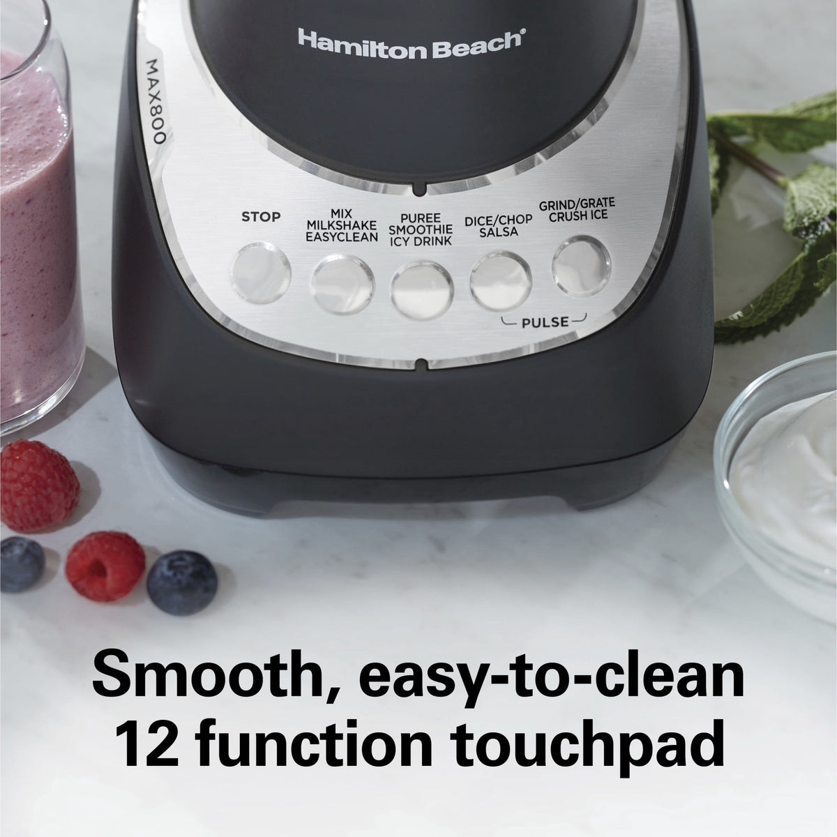 Hamilton Beach Wave Action Smoothie Blender, 48 oz Glass Jar 800 W 12-Function Countertop Blender for Kitchen, Black