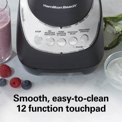 Hamilton Beach Wave Action Smoothie Blender, 48 oz Glass Jar 800 W 12-Function Countertop Blender for Kitchen, Black