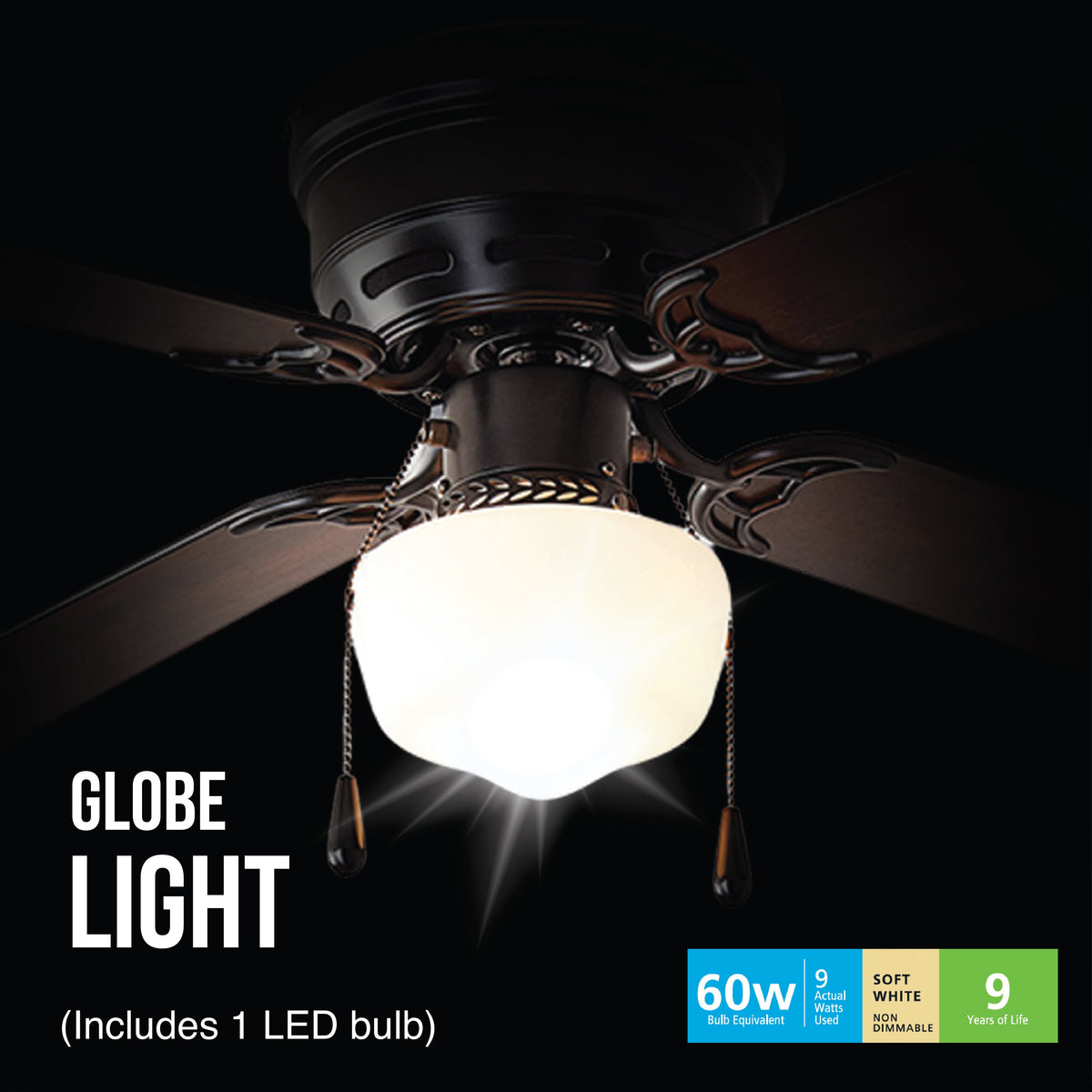 Mainstays 42 in Hugger Indoor Ceiling Fan with Light Kit, Black, 4 Blades, Reverse Airflow