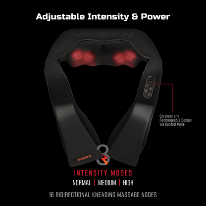 FitRx Cordless Shiatsu 3D Massager, USB-Rechargeable Shoulder, Back, and Neck Massager with Heat