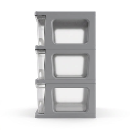 Starplast 3-Drawer Organization Tower Wide Storage Cart, Silver Plastic