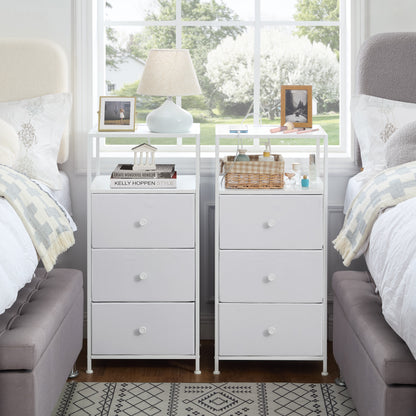 Mainstays 3 Drawer Fabric Nightstand with USB, Arctic White Boucle