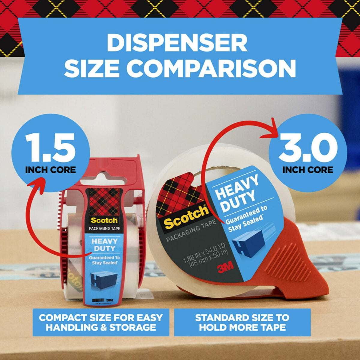 Scotch Heavy Duty Packaging Tape, 3" Core, Clear, 1.88" x 54.6 yds, 6 Rolls