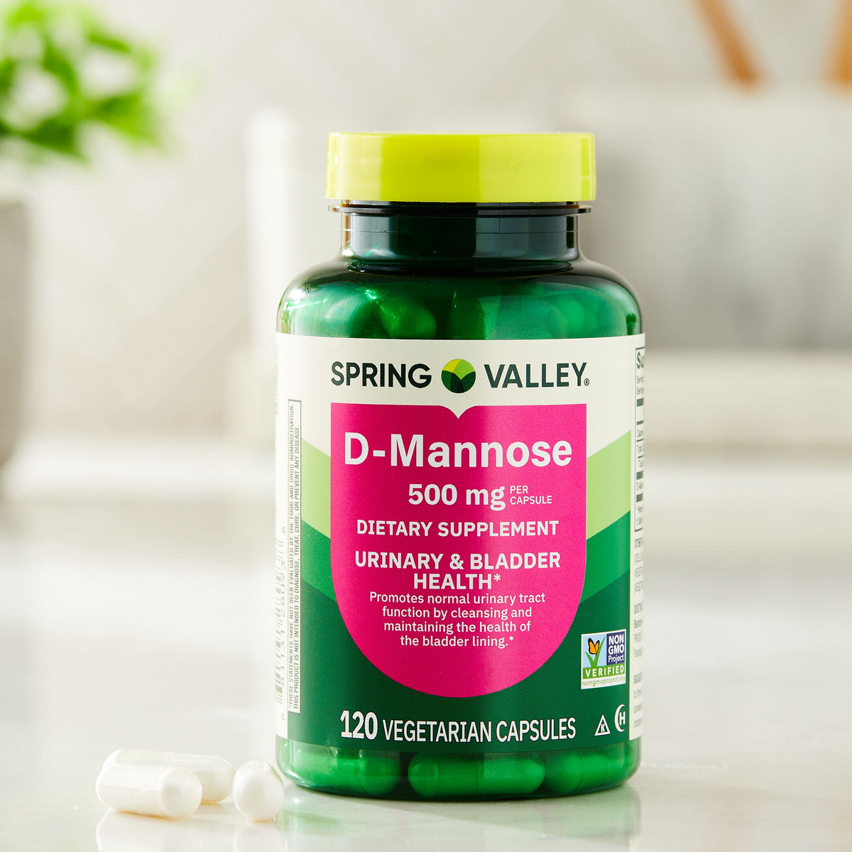 (3 pack) Spring Valley D-Mannose Urinary Tract Support Dietary Supplement, 500 mg, 120 Vegetarian Capsules