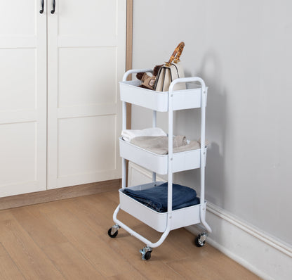 Mainstays 3-Tier Metal Laundry Cart, Arctic White, Rolling
