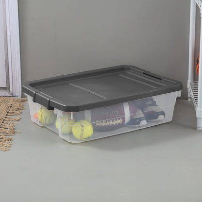 (2 pack) Sterilite 40 Quart Medium Stackable Storage Bin, Clear Plastic Underbed Storage Container with Latch Lid, Dark Gray
