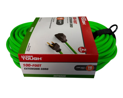 (2 pack) Hyper Tough 16 AWG 3-Conductor 100 ft Indoor/Outdoor High-Visibility Green Vinyl Extension Cord