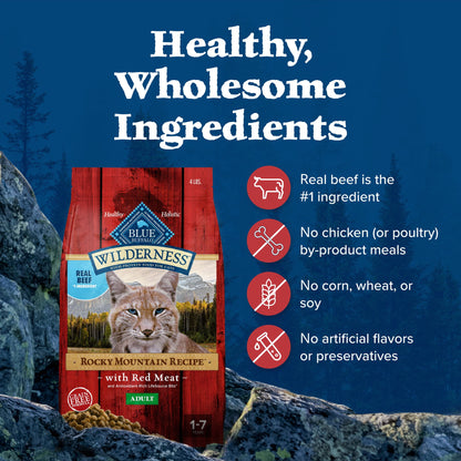 Blue Buffalo Wilderness Natural Dry Cat Food, Rocky Mountain Recipe, Red Meat, 4-lb. Bag