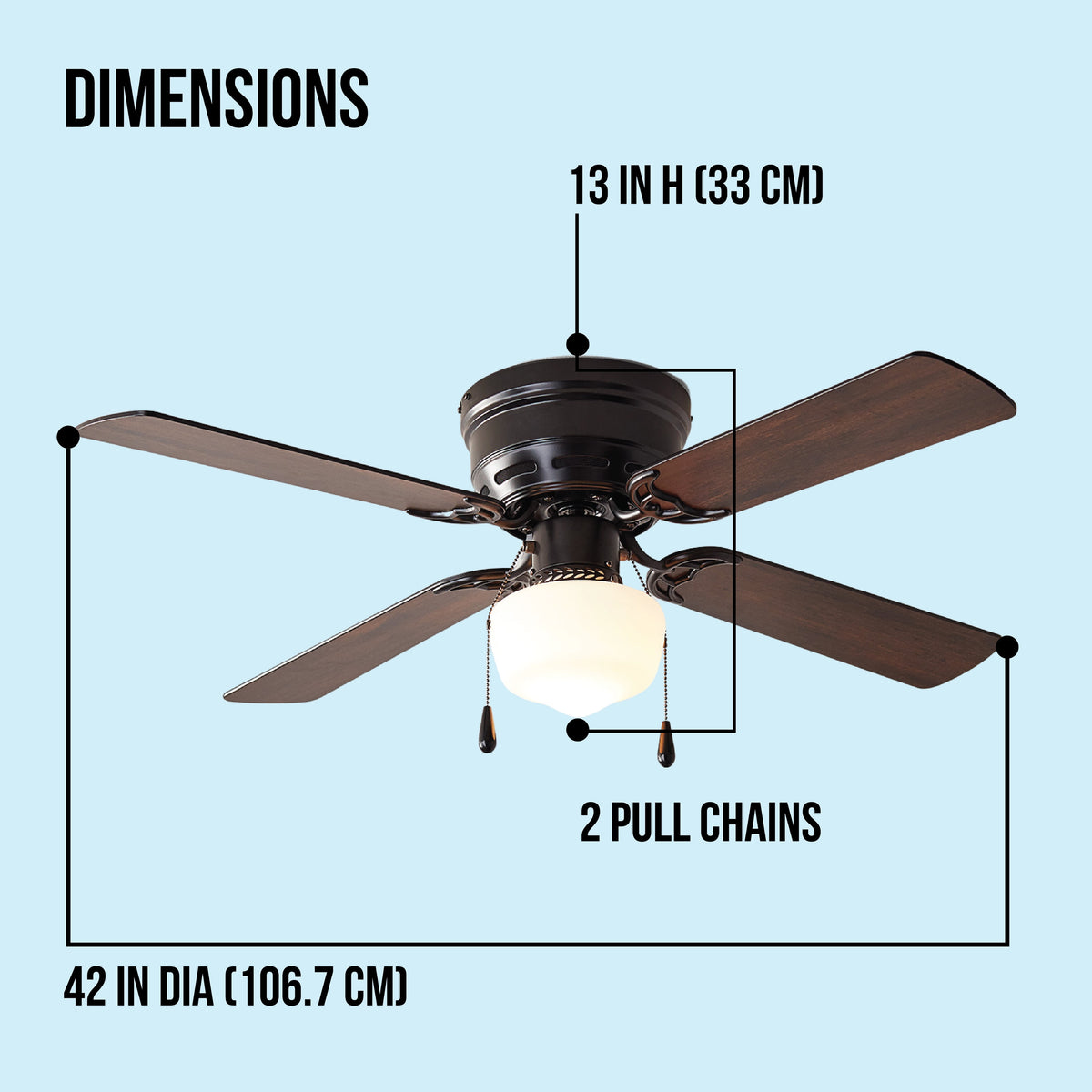 Mainstays 42 in Hugger Indoor Ceiling Fan with Light Kit, Black, 4 Blades, Reverse Airflow
