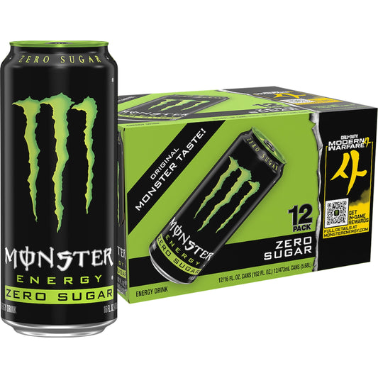 Monster Energy Zero Sugar, Sugar Free Energy Drink, 12 Pack - 16 Fl Oz