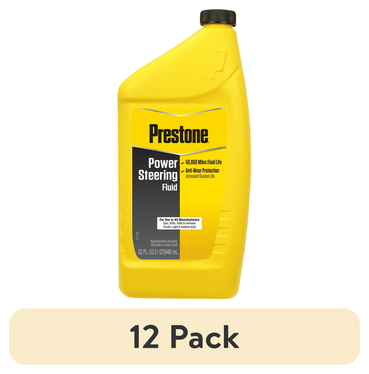 (6 pack) Prestone Power Universal Steering Fluid for Cars and Trucks - 32 fl oz - Anti-wear, 50,000 mile