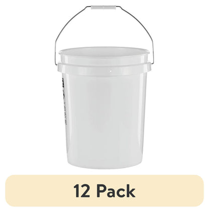 (12 pack) United Solutions 5 Gallon Round Utility Bucket, Comfort Handle, Plastic, White, PN0149, 1 Each