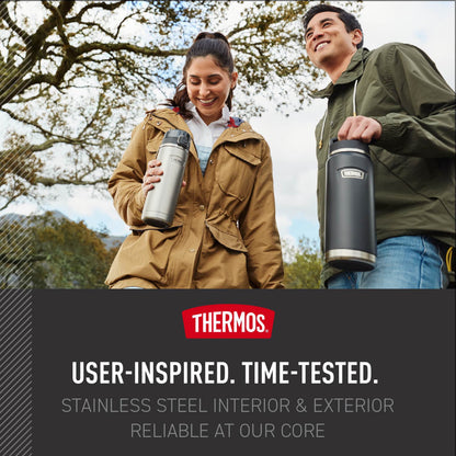 Thermos Vacuum Insulated Food Jar w/ Folding Spoon, 24oz, Matte Stainless, Well Suited to Hot or Cold Meals Away from Home, Made for Portable Food Storage