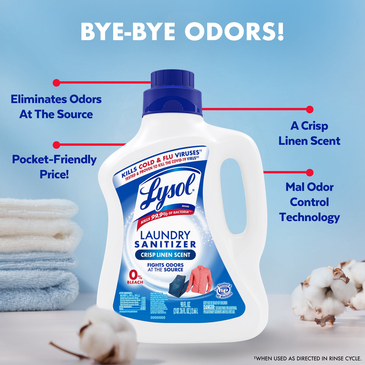 (2 pack) Lysol Laundry Sanitizer Additive, Sanitizing Liquid for Clothes and Linens, Crisp Linen, 90 fl oz