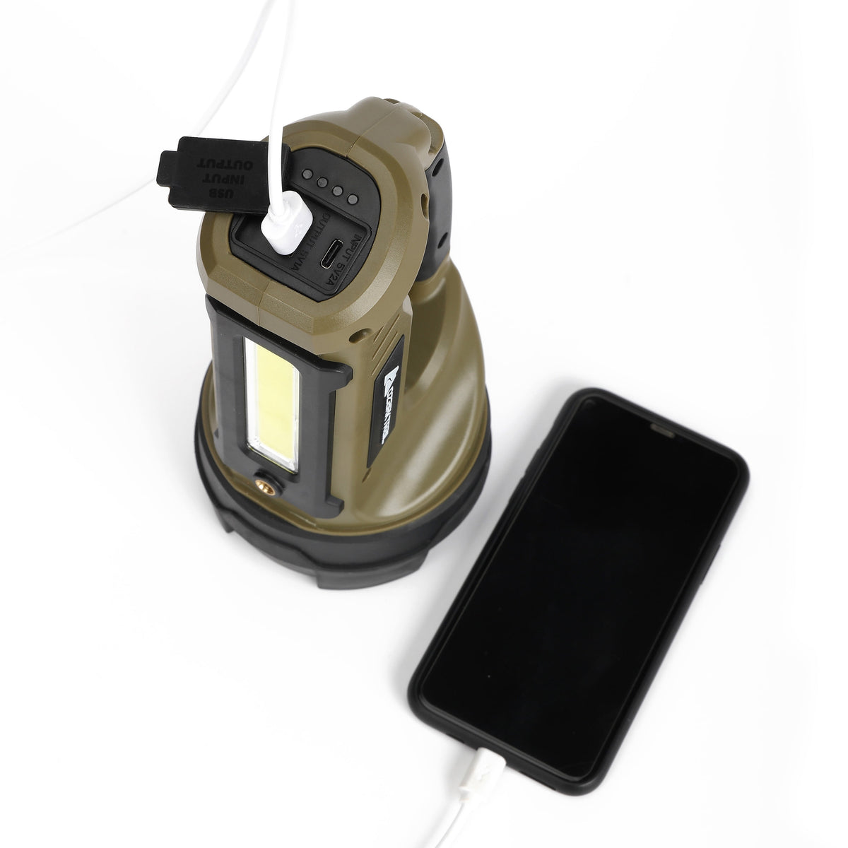 Ozark Trail 4000 Lumen Dual Source Rechargeable Flashlight with 5000 mAh Power Bank, Olive