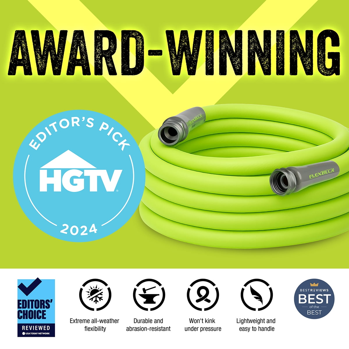 Flexzilla® Premium Grade Garden Hose, 5/8 in. x 50ft., Hybrid Polymer, ZillaGreen™