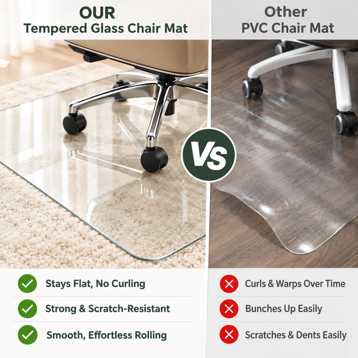 Lumora 36.1" x 46" Heavy Duty Hard Tempered Glass Mat Glass Chair Mat,Clear