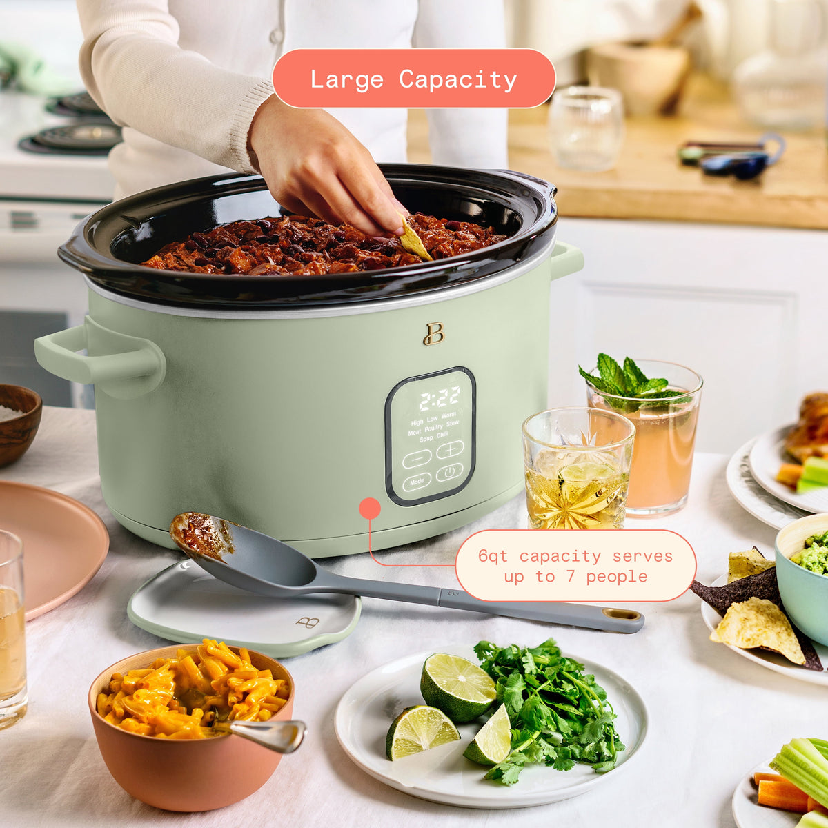 Beautiful 6 Qt Programmable Slow Cooker, Sage Green by Drew Barrymore