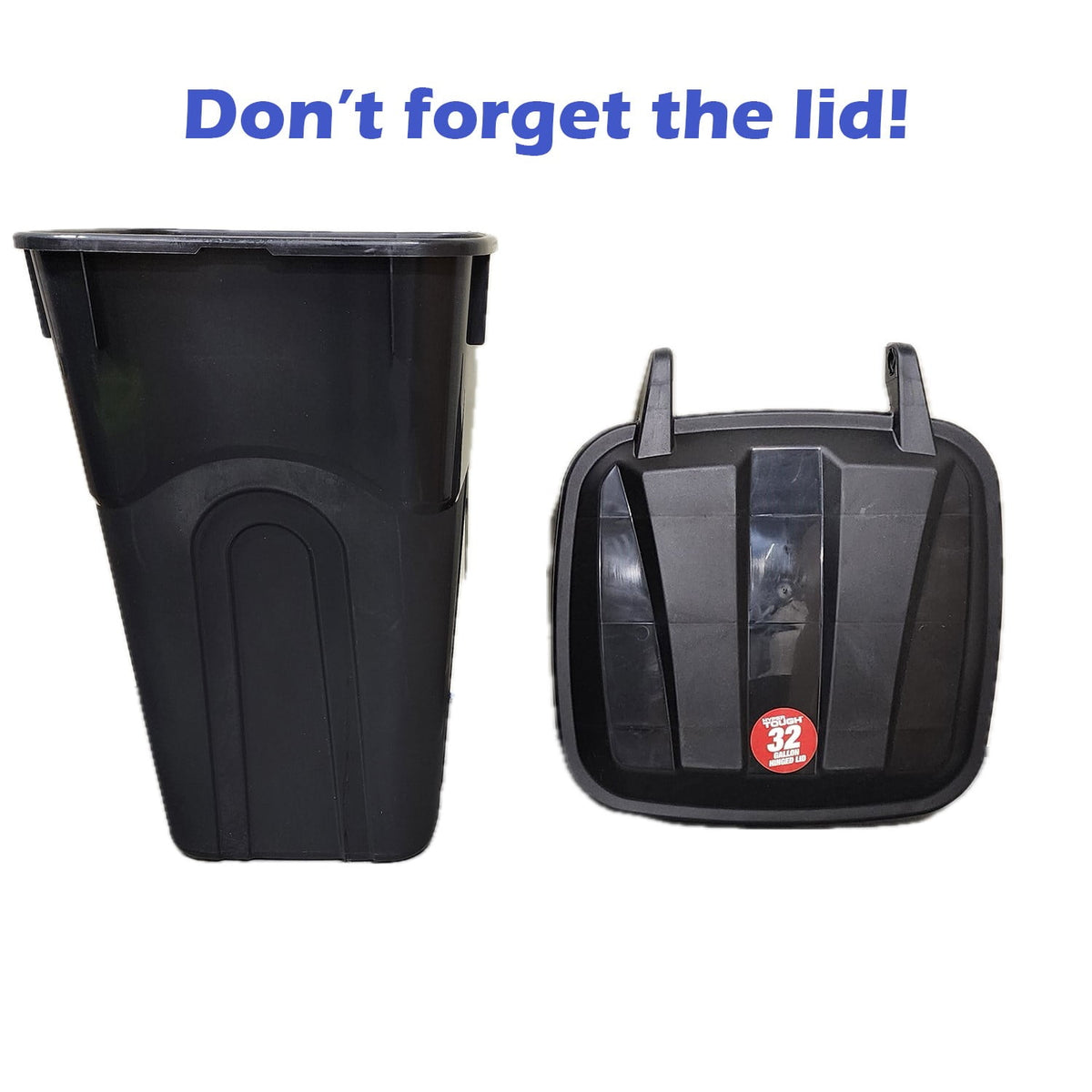 Hyper Tough 32 Gallon Wheeled Plastic Garbage Can with Attached Lid, Black