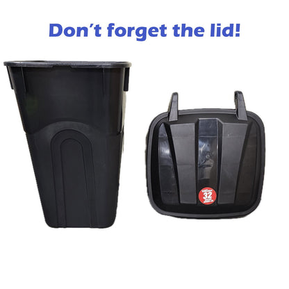 Hyper Tough 32 Gallon Wheeled Plastic Garbage Can with Attached Lid, Black