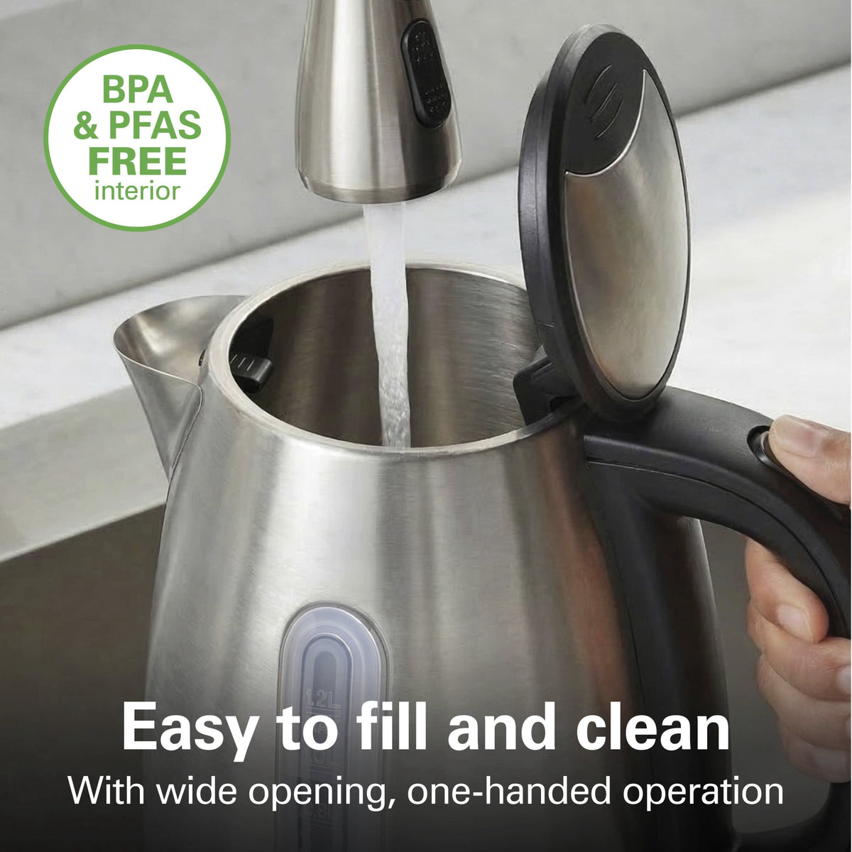 Hamilton Beach 1.2L Electric Kettle, 1500 W, Electric Tea & Water Kettle with Auto Shut-Off, Boil-Dry Protection & Water Monitor, Stainless Steel