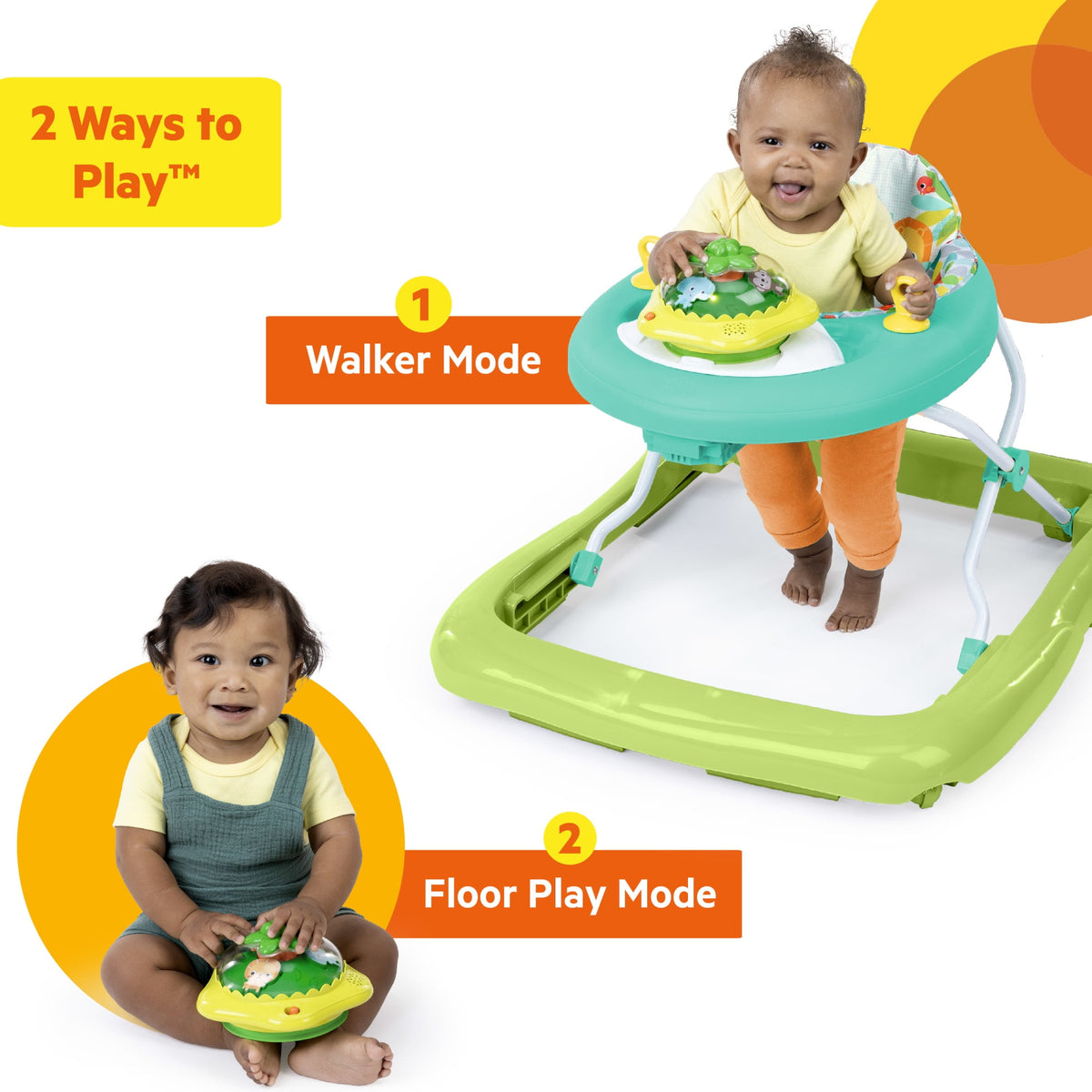 Bright Starts Wanderlights 2-in-1 Baby Walker for Infants, Blue, Green