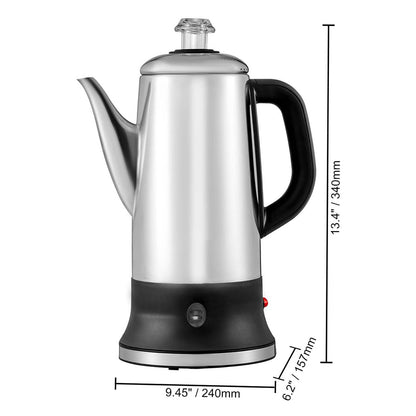KFFKFF 12-Cup Electric Percolator Coffee Pot Stainless Steel Coffee Maker Silver