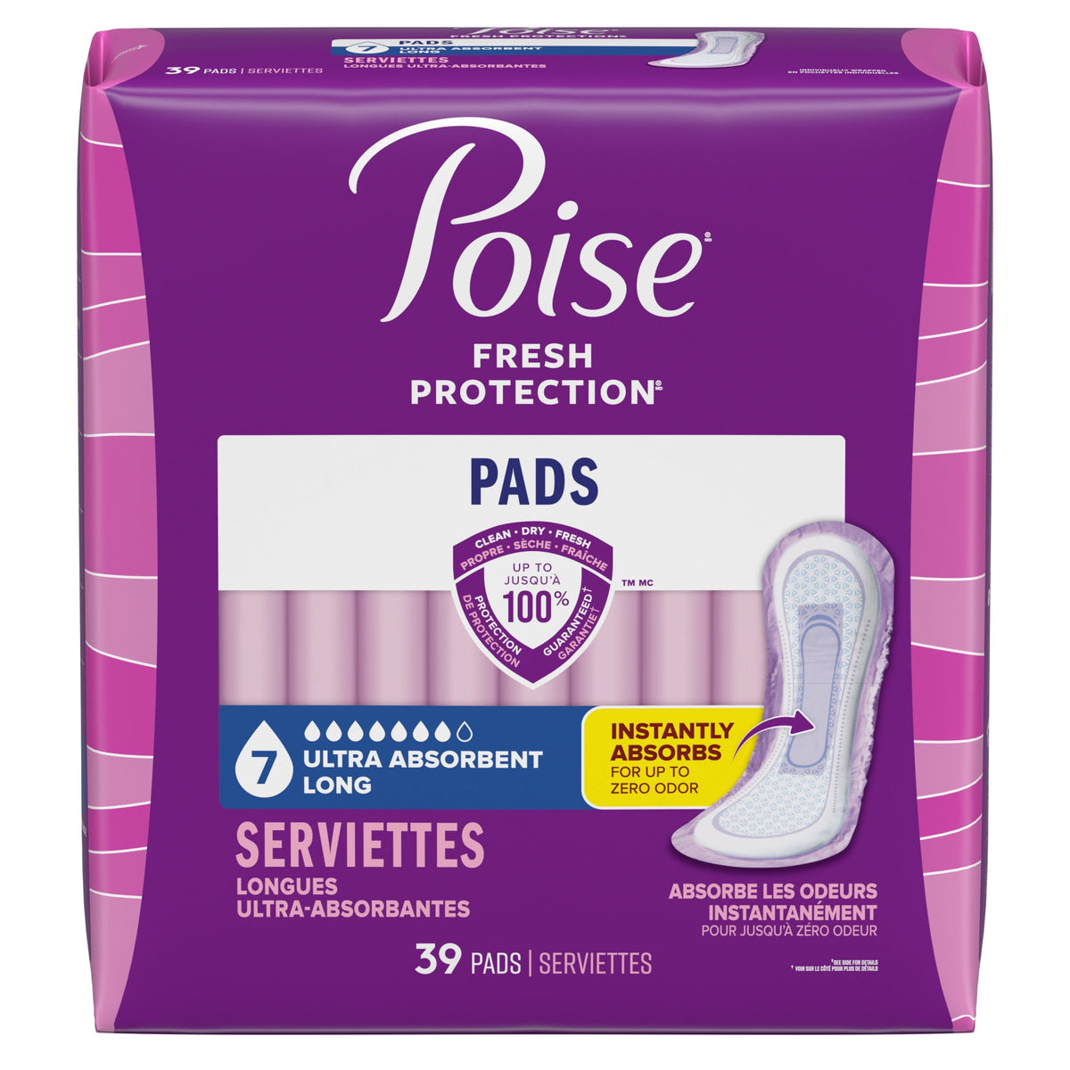 Poise Women's Incontinence Pads, Ultra Absorbency, Long Length (39 Count)