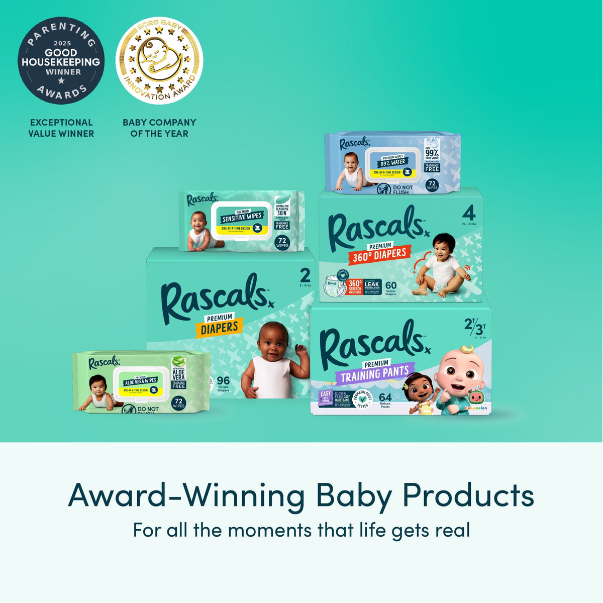 Rascals Premium Absorbent Baby Diapers Size 5, 136 Count