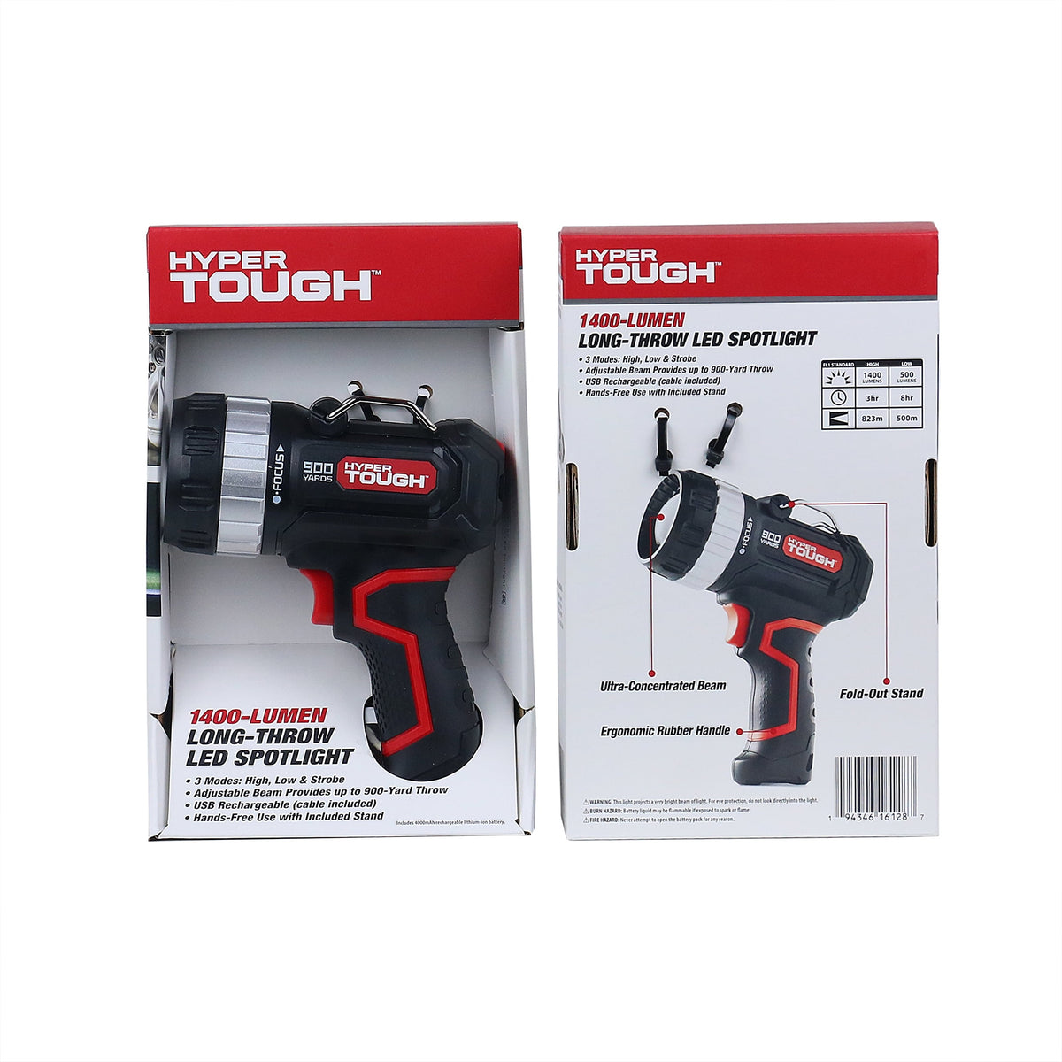 Hyper Tough 1400-Lumen Rechargeable LED Spotlight, Adjustable Focus