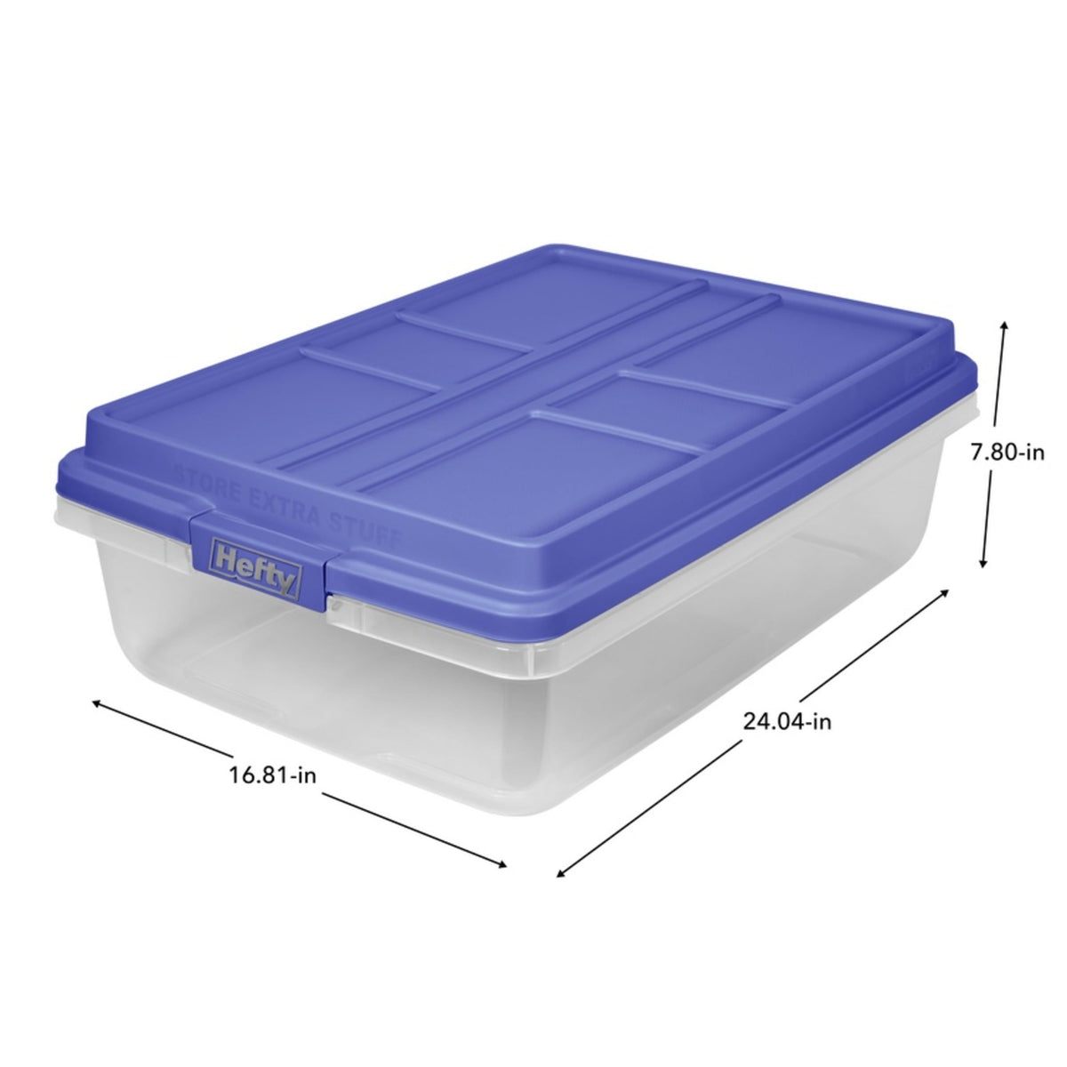 Hefty 40 Qt. Clear Plastic Storage Bin with Blue HI-Rise Lid, 6 Pack
