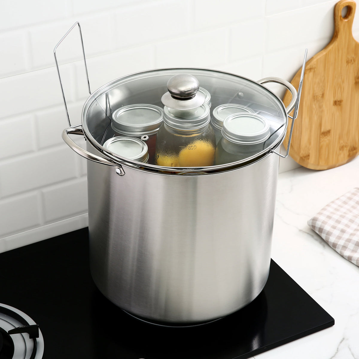 Mainstays 21.5 Quart Stainless Steel Canning Pot with Rack, Dual Water Bath Canner and Steam Canner
