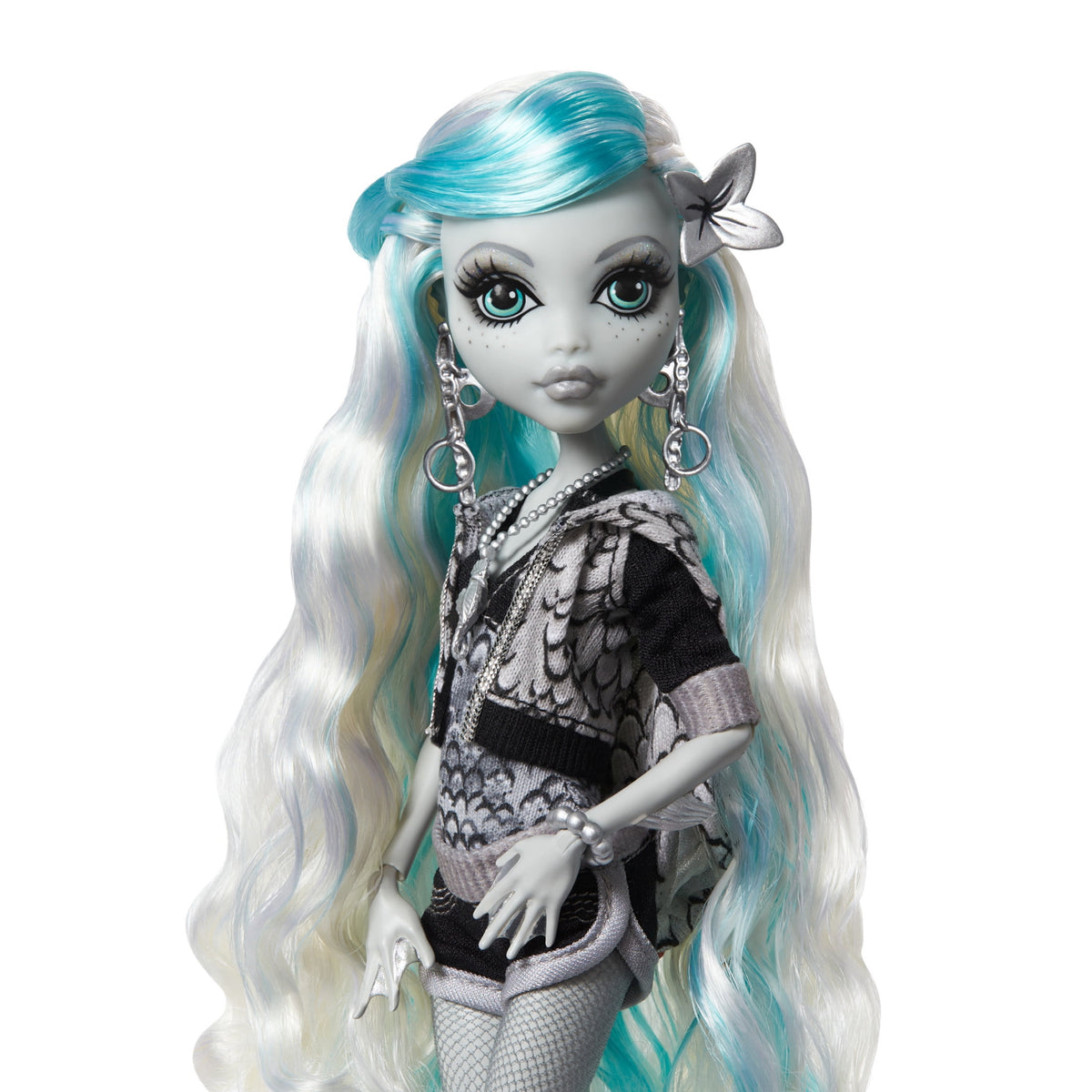Monster High Reel Drama Lagoona Blue Collector Doll in Black and White, Reproduction with Poster