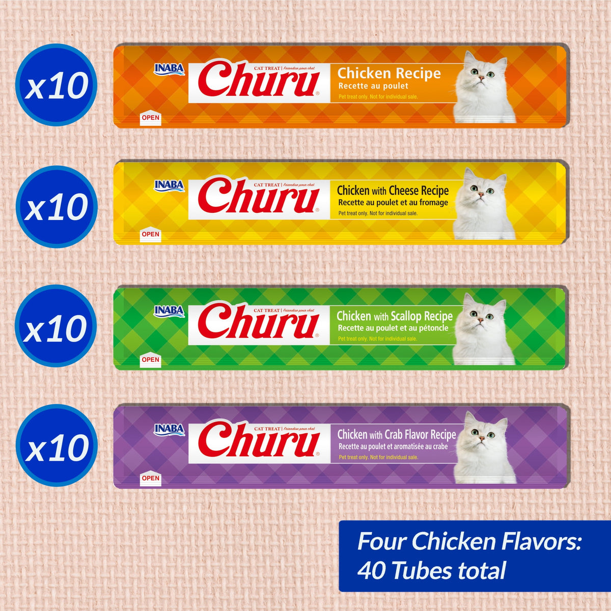 Inaba Churu Creamy, Lickable Wet Cat Treats, 0.5 oz, 40 Tubes, Chicken Variety