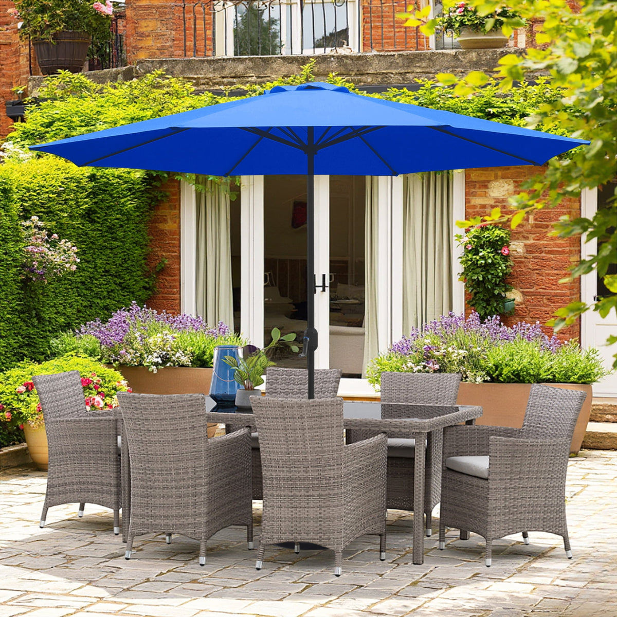 Kool 11FT Outdoor Patio Umbrella with Crank Handle, Market Umbrella with 8 Sturdy Umbrella Ribs, Waterproof for Garden Deck Backyard Pool, Royal Blue