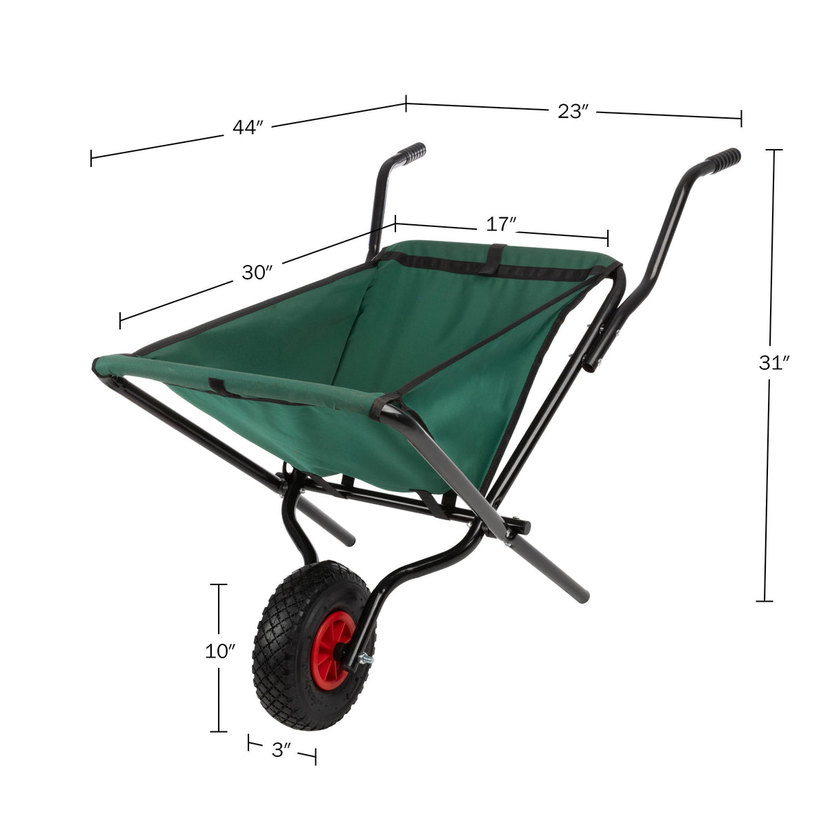 Pure Garden Folding Wheelbarrow with 80lb Capacity and Storage Pouches