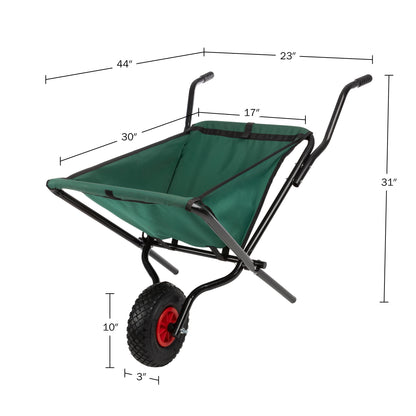 Pure Garden Folding Wheelbarrow with 80lb Capacity and Storage Pouches