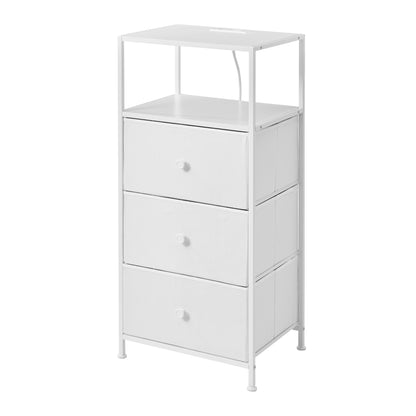 Mainstays 3 Drawer Fabric Nightstand with USB, Arctic White Boucle