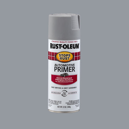 (6 pack) Light Gray, Rust-Oleum Stops Rust Automotive Primer Flat Spray Paint-2081830, 12 oz