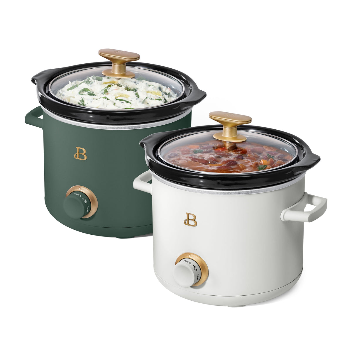 Beautiful 2-Pack 2qt Slow Cooker, Thyme Green, White Icing by Drew Barrymore