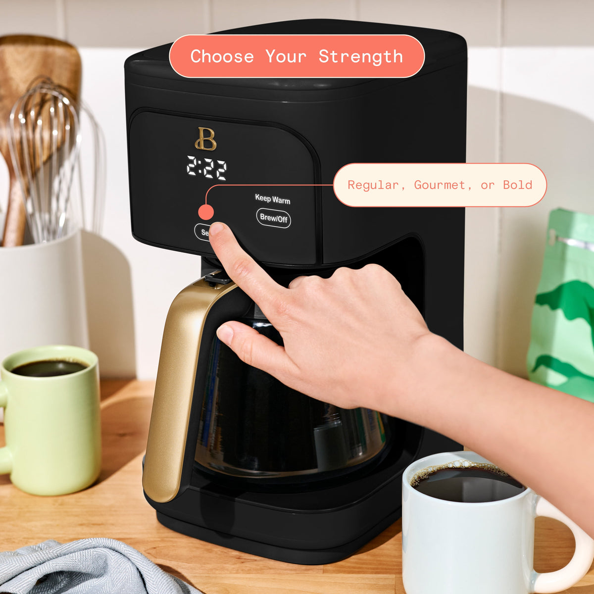 Beautiful by Drew Barrymore 12-Cup Programmable Coffee Maker, Black Sesame